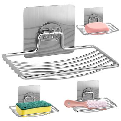 Stainless Steel Soap Holder Bathroom Draining Soap Box Soap Sponge Holder No Drilling Soap Storage Self Tray Bathroom Essentials