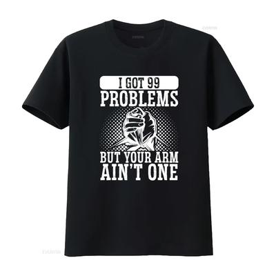 Lässiges Streetwear T-Shirt mit Aufdruck '99 Problems' und gekreuzten Boxhandschuhen, vintage, dehnbar, vielseitig, Grafik