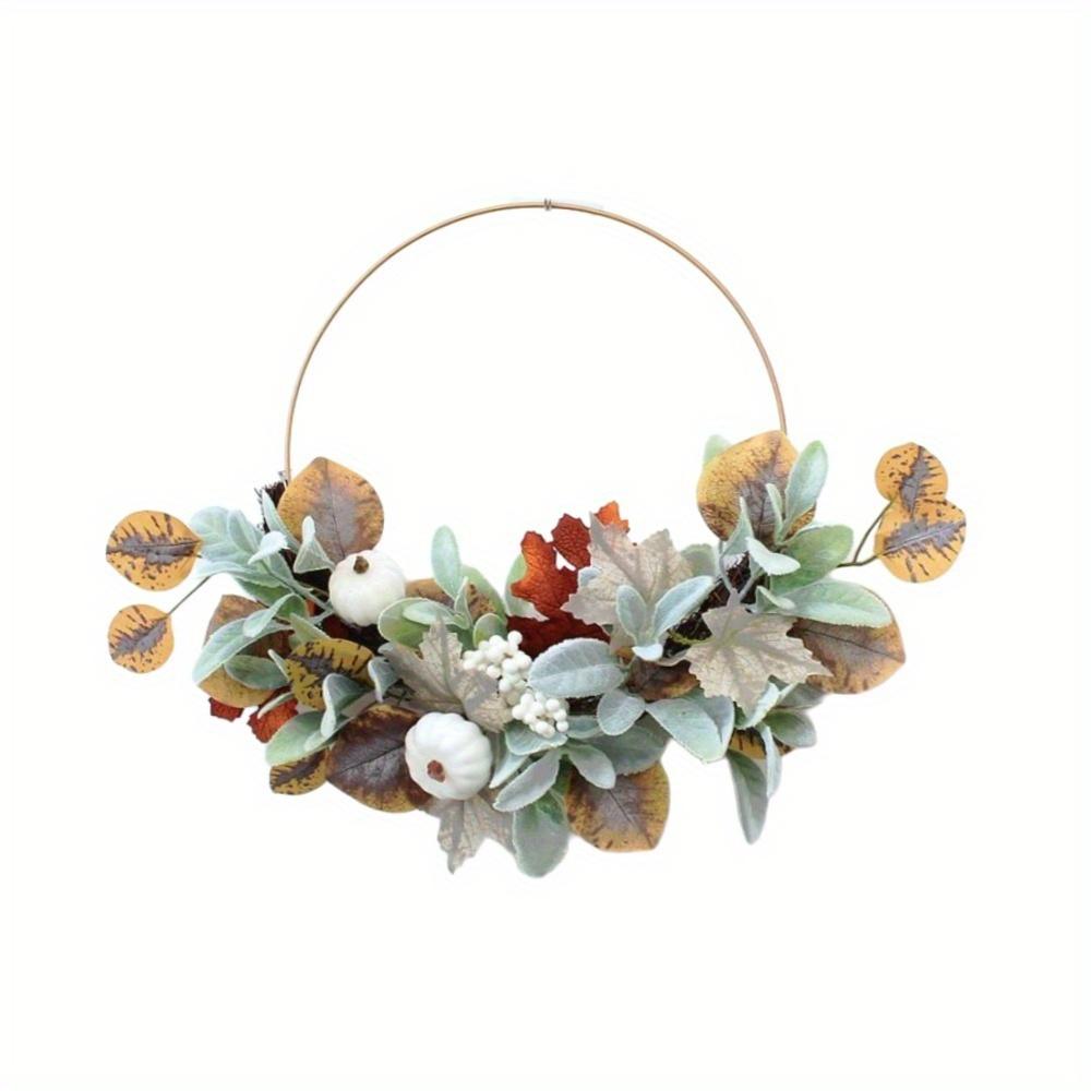 1Pc Thanksgiving Pumpkin Vine Ring Harvest Festival Artificial Flower Wall Hanging, Fake Flowers