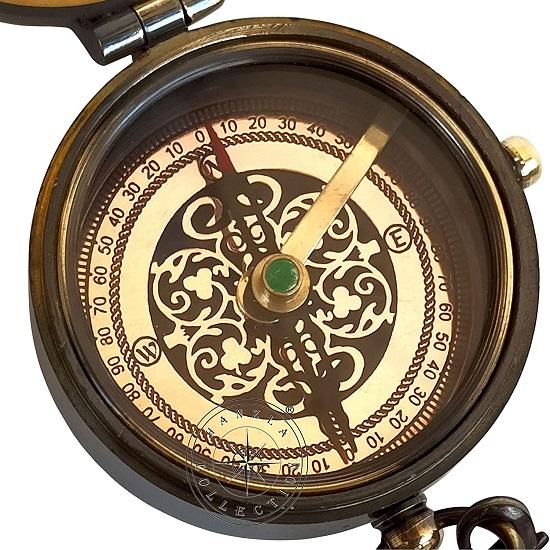 Brass Magnetic Compass, Engraved Camping Compass, Pocket Gift Compass with Stamped Leather Carry Case