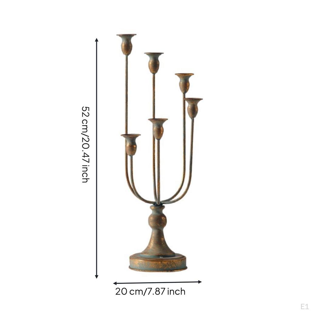 6 Arm Candelabra Worn Finish Tabletop Bronze Toned Iron Candle Stand