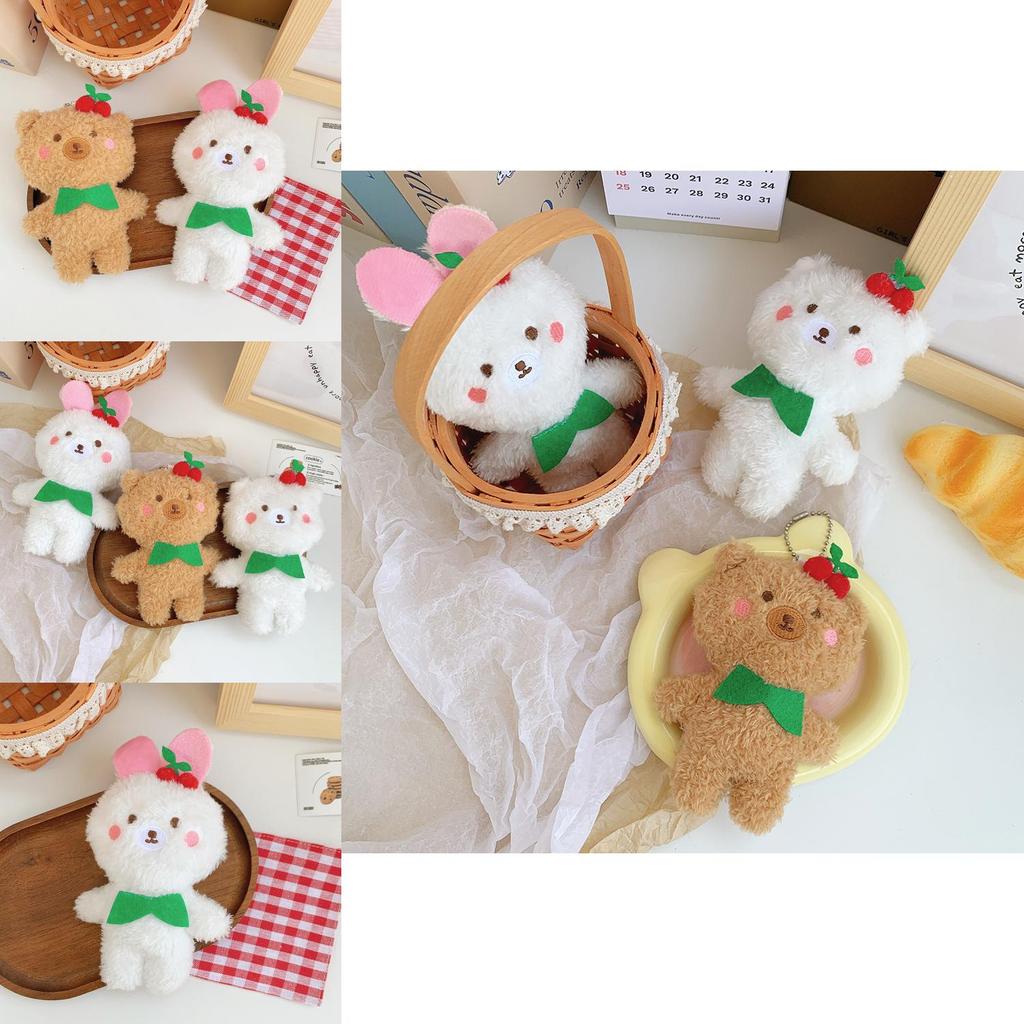 Adorable Plush Bear Rabbit Keychain For Kids Soft Coral Fleece Stuffed Animal