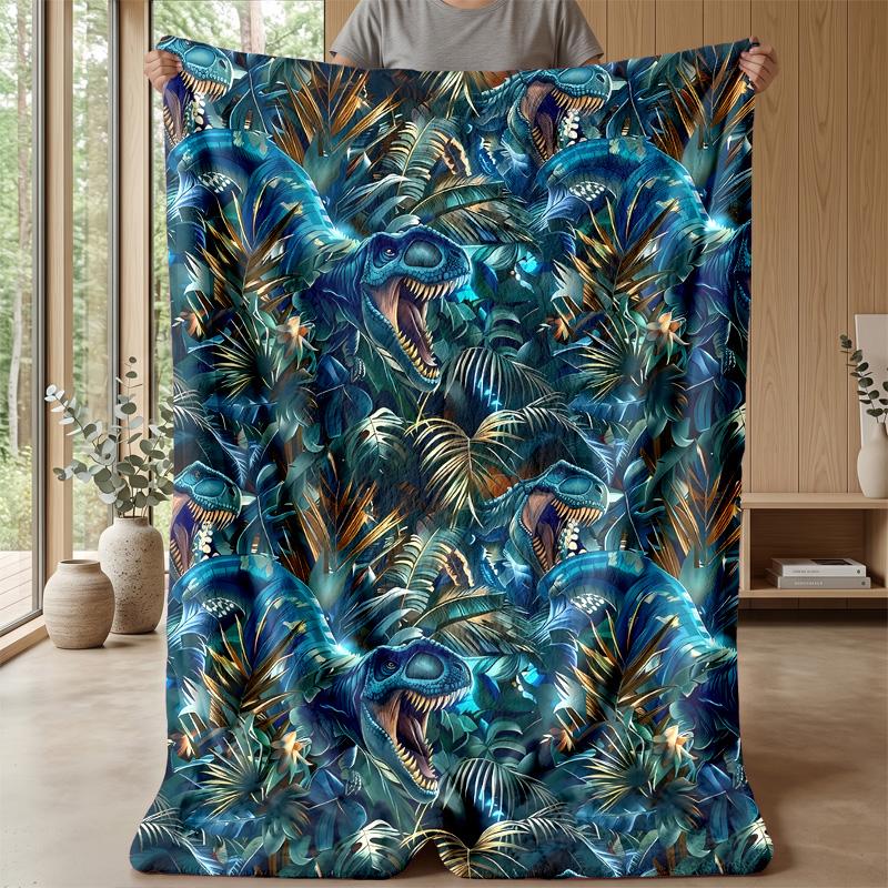 Dinosaur Fantasy Warriors Blanket Personalized Name Flannel Blanket Soft Cozy Plush Throw for Sofa Bed Lightweight Home Decor