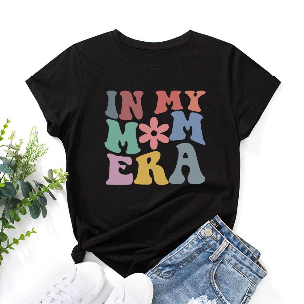 IN MY MOM Cotton T-Shirt Short Sleeve Round Neck Women 2d Print Tops