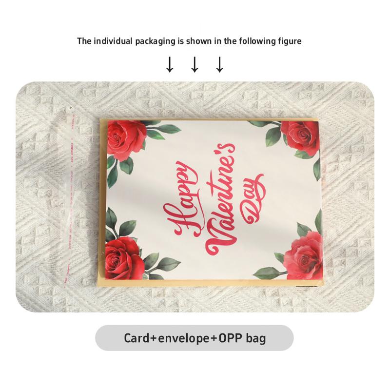 Romantic 3D Rose Folding Card Pop Up Rose Card Anniversary Card Wedding Invitations Card Valentine Day Present Card Valentines Card