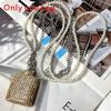 Water Diamond Mini Crossbody Bag With Pearl Chain For Streetwear Fashion