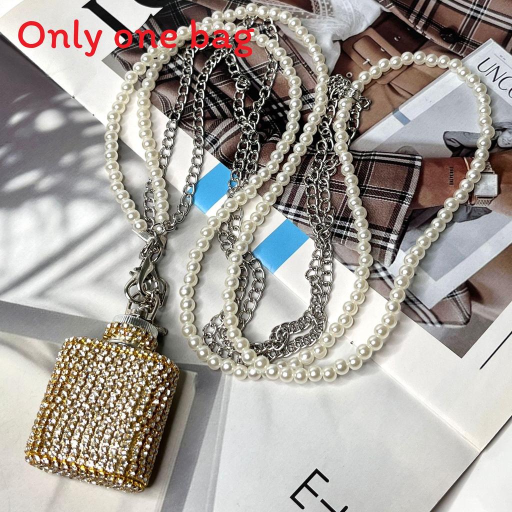 Water Diamond Mini Crossbody Bag With Pearl Chain For Streetwear Fashion