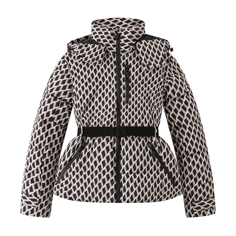 Women s Hooded Waist-Cinching Cotton Jacket - European & American Winter Ski Style XL (130-150 jin)