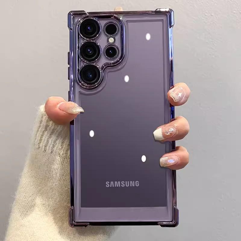 Suitable for Samsung S25ultra Phone Case, Electroplated Transparent S24FE Four-corner Airbag, S23plus Drop Protection Case