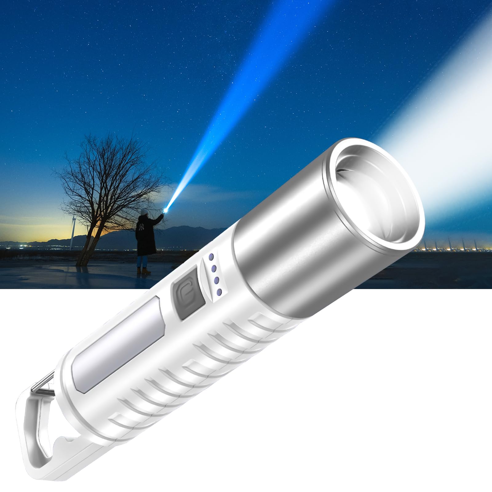 

Latest Powerful LED High Premium XPE Wide Angle COB Work Zoom 4 Modes of Rechargeable with Hook on Tail for Easy Portability Night Outdoor Power белый