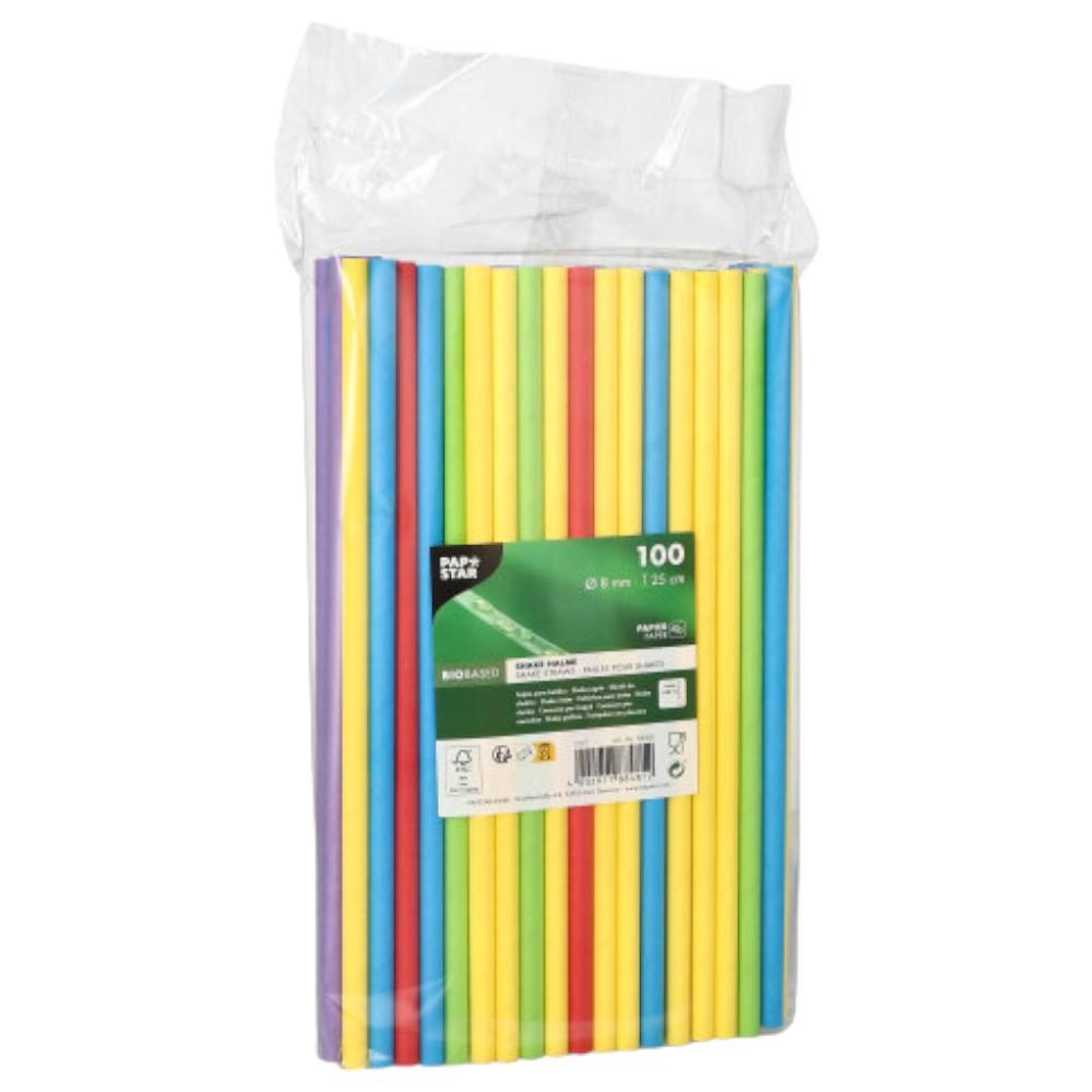 Colored Paper Straws 25Cm 8Mm Disposable Eco-Friendly Papstar 100Pcs