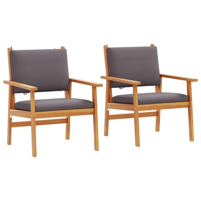 Chaises de jardin vidaXL 2 pcs avec coussins en bois d'acacia massif 4106580