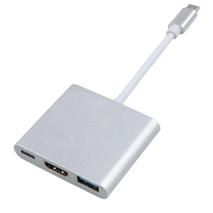 3 in 1 USB Type C HUB to 1080P 4K HDM+USB 3 in 1 USB C HUB Converter Adapter Cable серый
