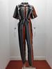 2025 Women's Casual Printed Jumpsuit with Lapel and Waist Belt