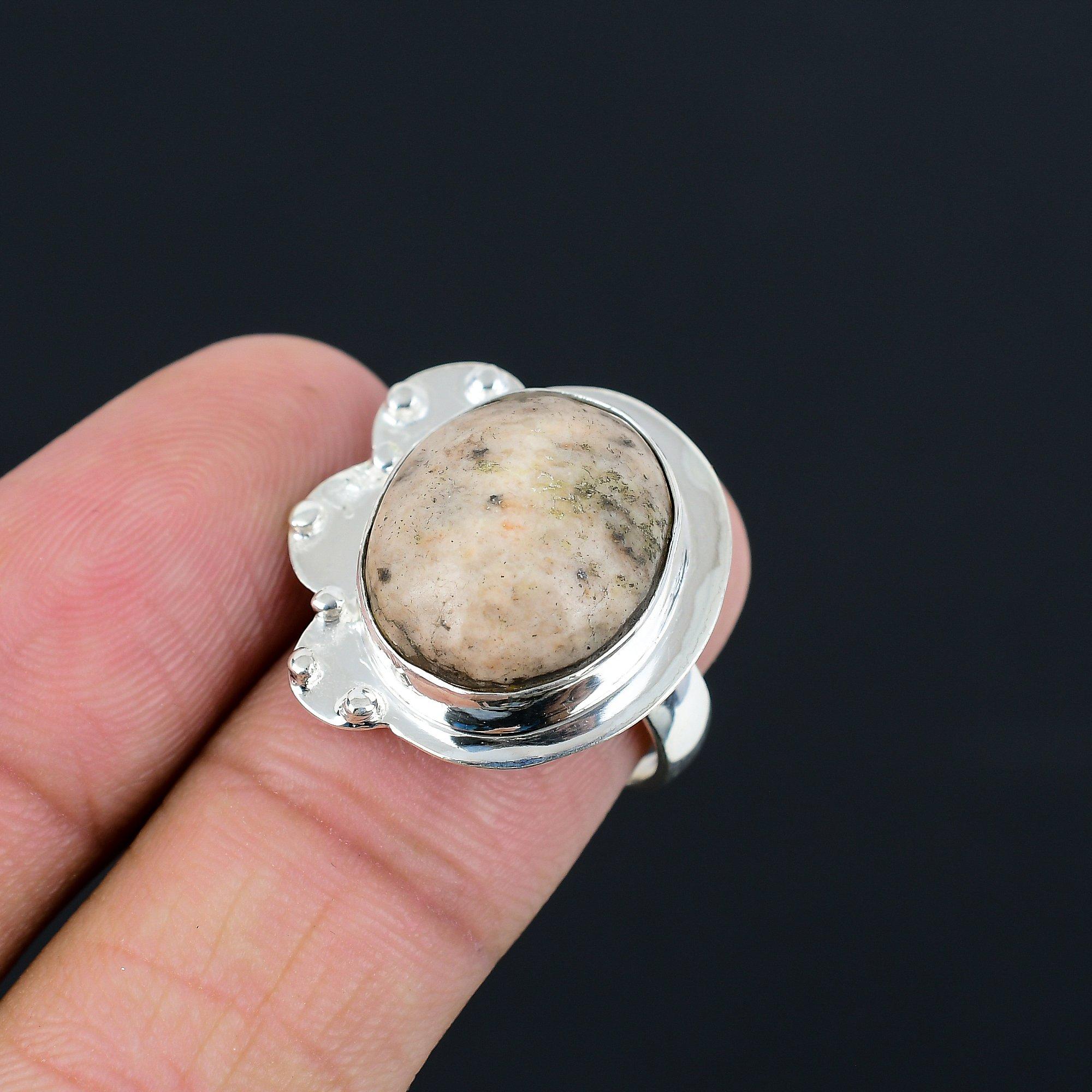Sterling Silver Natural Peanut Wood Jasper Solitaire Mother Ring Jewelry US 8 8