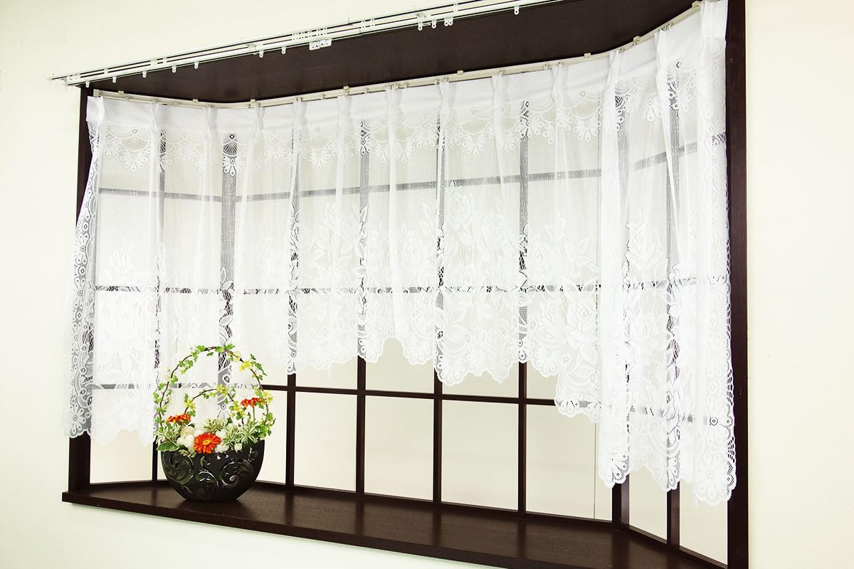 

Шторы для эркеров из магазина штор Стильный цветочный узор 195 см шириной х 105 см 1 панель Аутлет [Роза], Длинные, Белые,