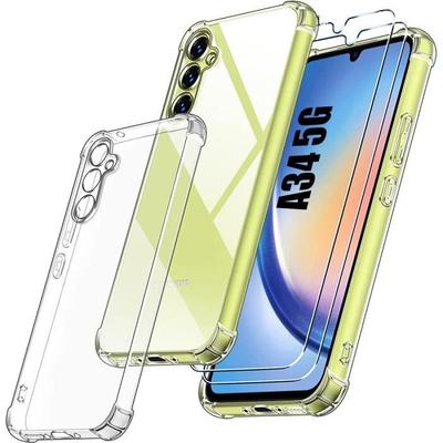 Case for Samsung Galaxy A34 5G Transparent 4 Reinforced Corners + 2 Tempered Glasses