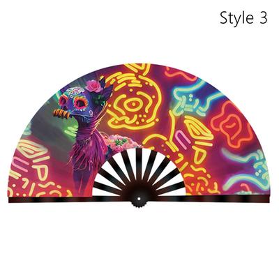 Zehn Zoll Fluoreszierender Fächer Leichtgewicht Bühnenauftritt Tanz Glitzer Handfächer Handwerk Geschenke Faltbarer Kung Fu Faltfächer