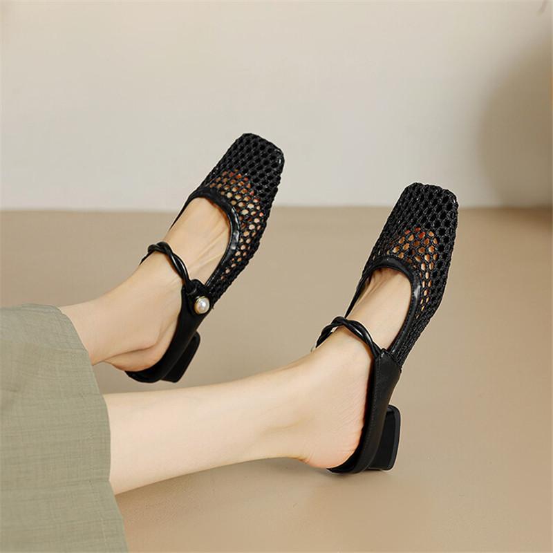 Fashion New Summer Women Slippers Shoes for Women Fashion Hollow Out Mules Square Toe Low Heels Shoes Women Zapatos Mujer Ladies Shoes