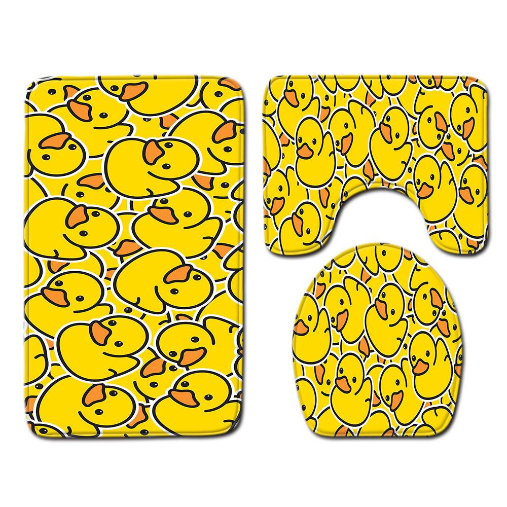 European And American Style Pink Cute Animal Flamingo Floor Mat Carpet Girl Heart Hand-Painted Illustration Toilet Three-Piece Set