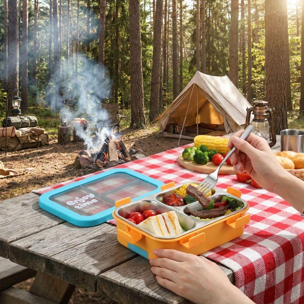 Leak-proof Divided Compartments Insulated Lunch Box Sealed Lid Food Container School Lunch