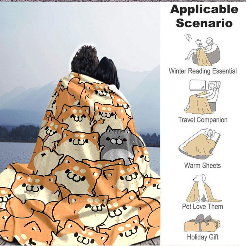 1pc Dogs Kitten Print Blanket   Lightweight Flannel Throw Blanket For Sofa, Bed, Living Room, Office, Outdoor Travel, Camping