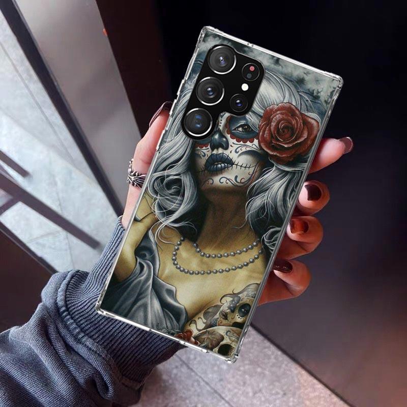 Catrina Beautiful Rose Girl Skull Phone Case For Samsung Galaxy S23 S24 S25 Edge S26 Ultra S22 + S21 Plus S20 FE Cover Silicone