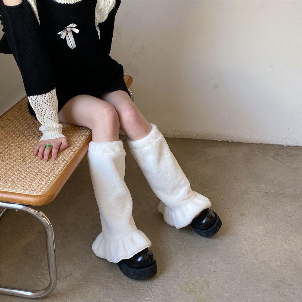 Knee Sleeve Solid Color Women Leg Warmers Ruffles Leg Socks Korean Style Hosiery Plush Foot Sock