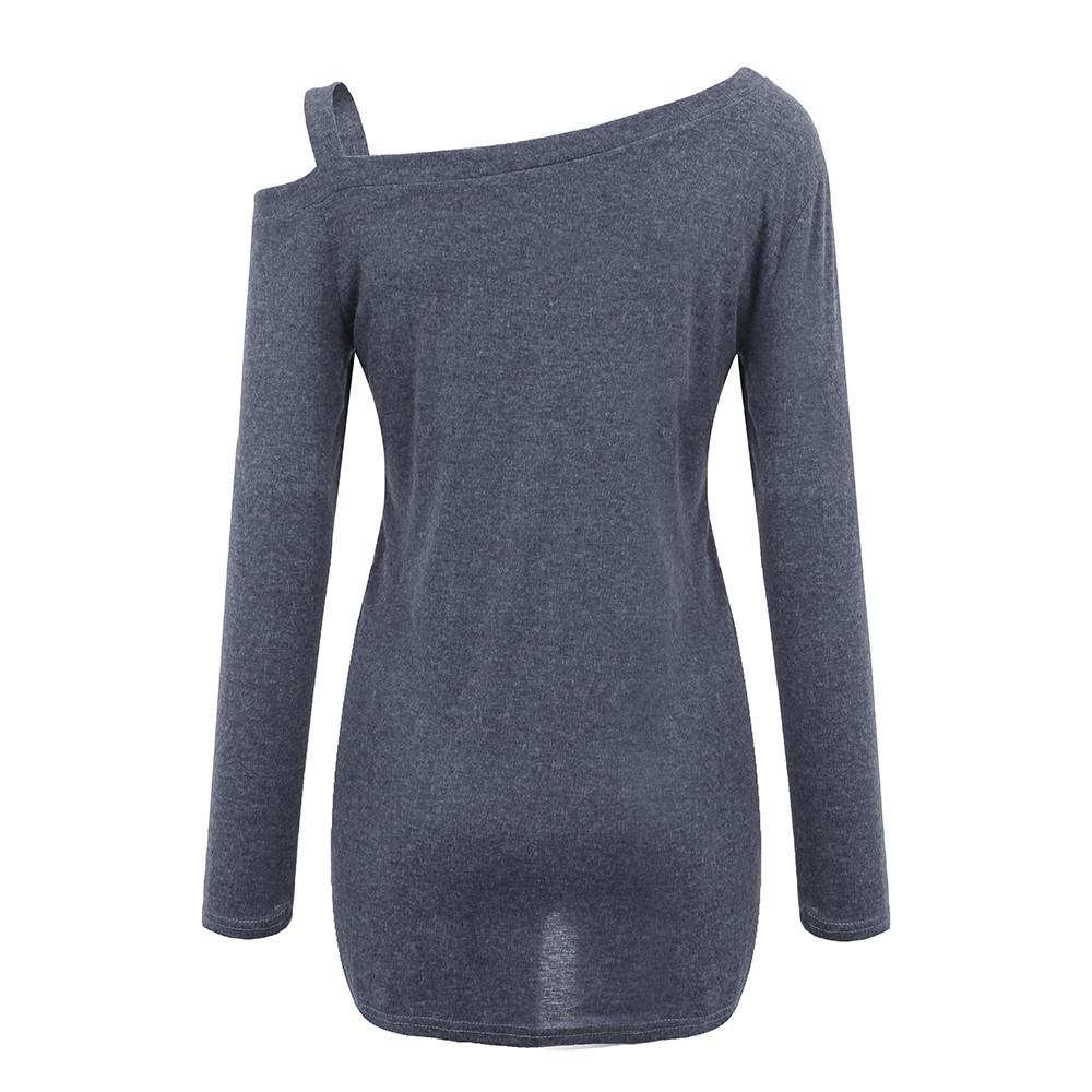 Womens Casual Soft Long Sleeves O Neck Knot Side Blouse Top T-Shirt