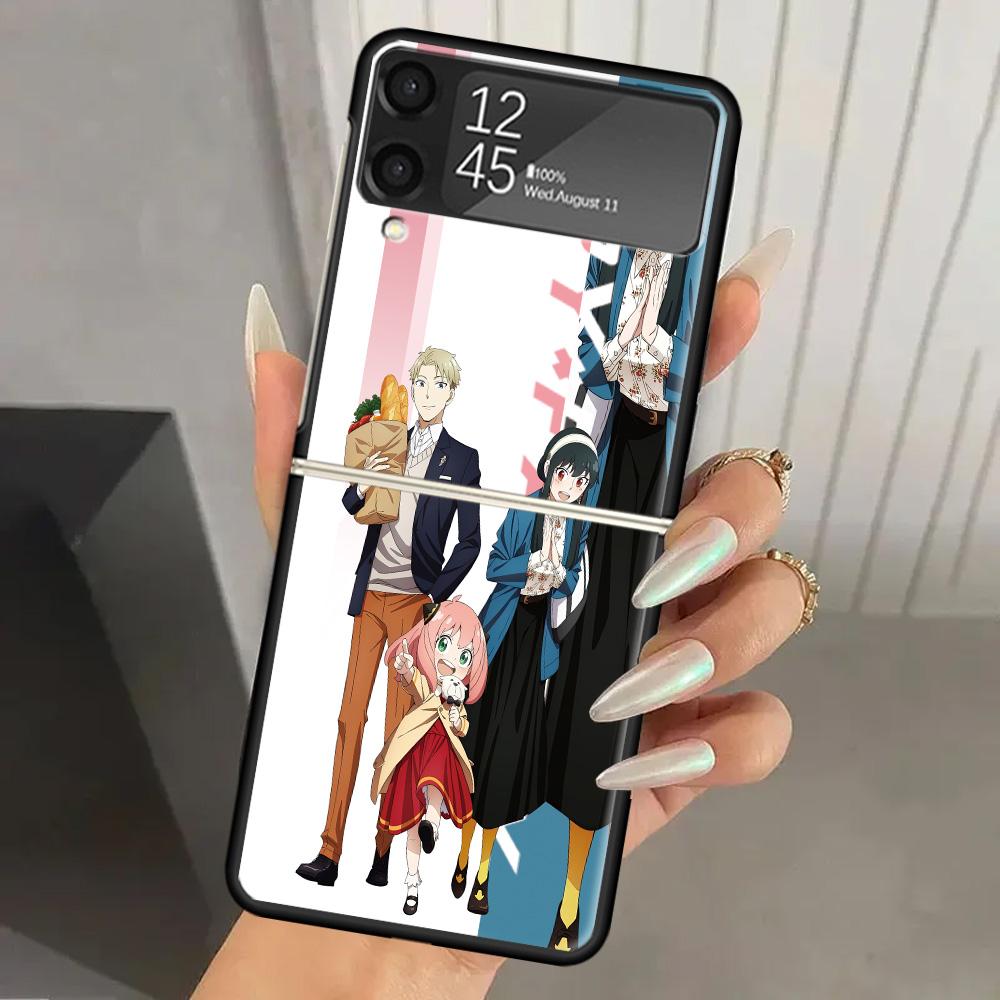Anime Spy Family Anya Hard PC Phone Case For Samsung Galaxy Z Flip 7 6 5 4 3 Black ZFlip7 ZFlip6 Flip5 Flip4 Flip3 5G Print Cove