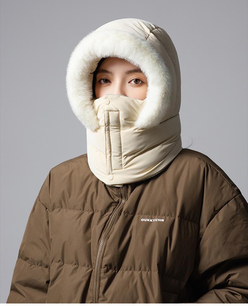 Winter Women s Outdoor Thermal Windproof Hooded Face Mask Neck Warmer Ski Beanie Solid Colour Versatile Balaclava One Size бежевый