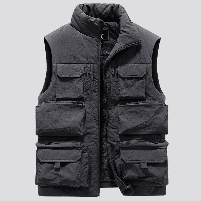 Men's Fleece-Lined Multi-Pocket Vest: Outdoor Down Cotton Photography Gilet, Plus Size, Trendy Dad Style
