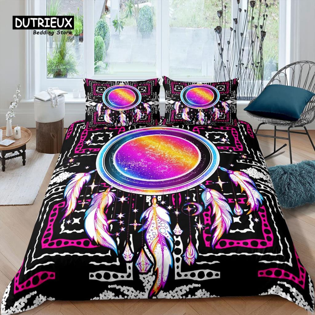 Dreamcatcher Duvet Cover Boho Dream Catcher Comforter Cover Microfiber Indian Native Tribal Elements Bedding Set King Queen Size