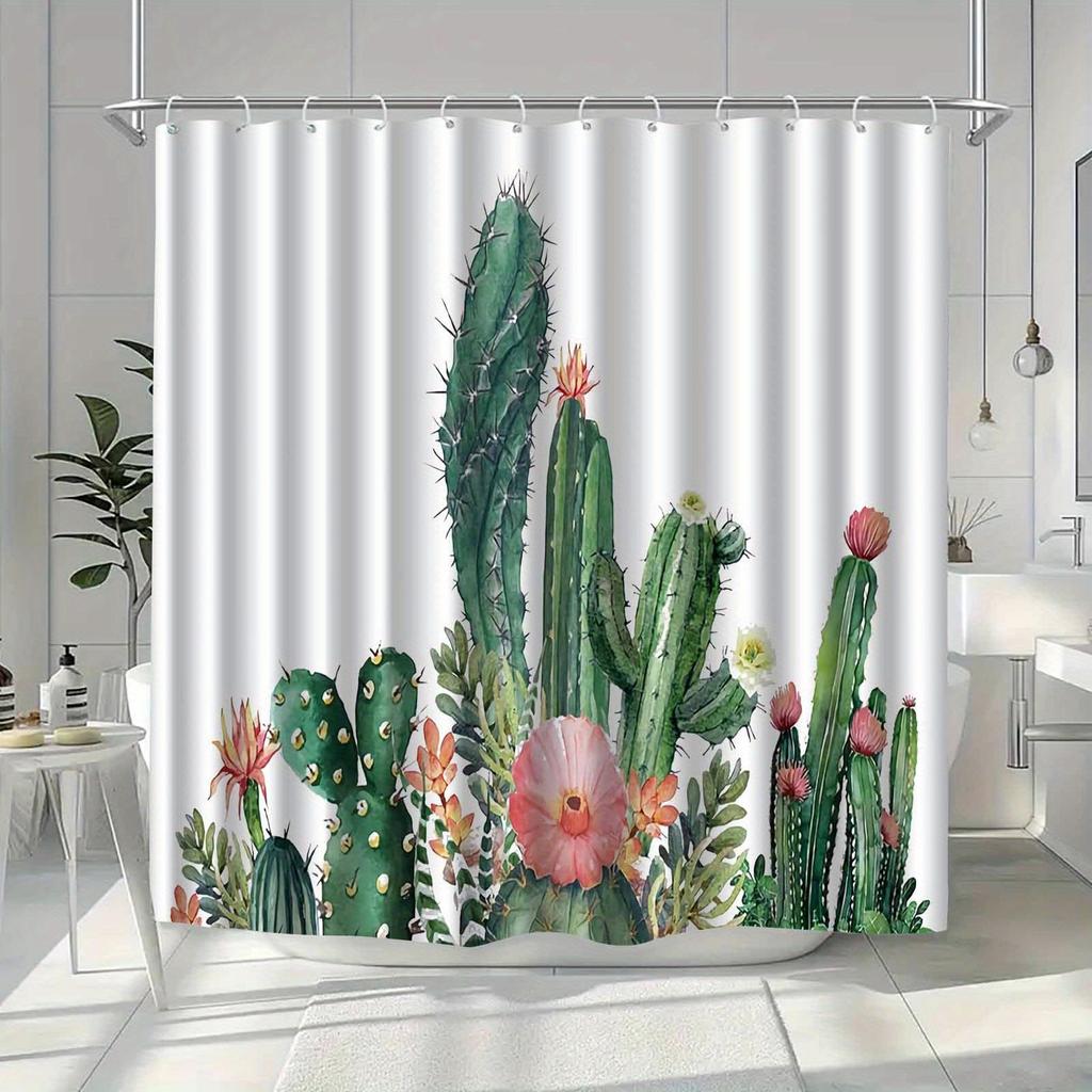 JIT1pcs Nordic Minimalist Cactus Plant Pattern Shower Curtain, High-end Elegant Bathroom Curtain Shower Curtain, Shower Curtain