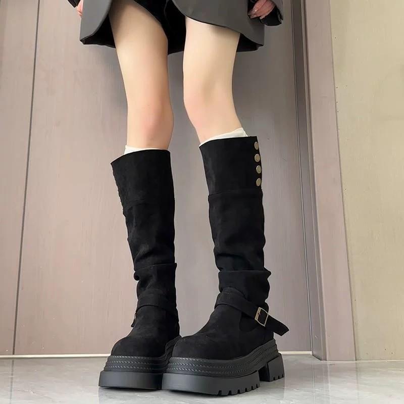 Thick-soled two-wear boots 2025 autumn and winter but knee suede high boots slim knight boots