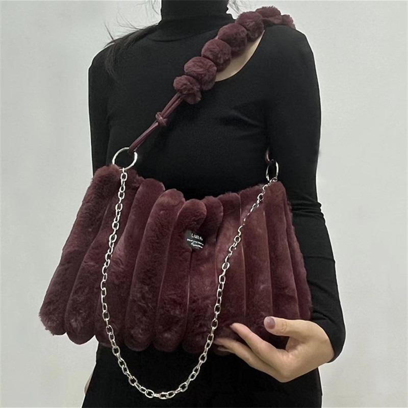 Borsa Tote Grande in Peluche da Donna con Tracolla/Manico Morbida Esterno in Peluche a Strisce Borsa Accogliente per, Viaggio, Uso Quotidiano