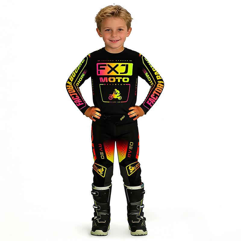 Set Motocross Bambino Maglia e Pantaloni MX Bambini Set Blu Dirt Bike MTB DH UTV Enduro Equipaggiamento Combo Tuta da Gara Off Road per Giovani