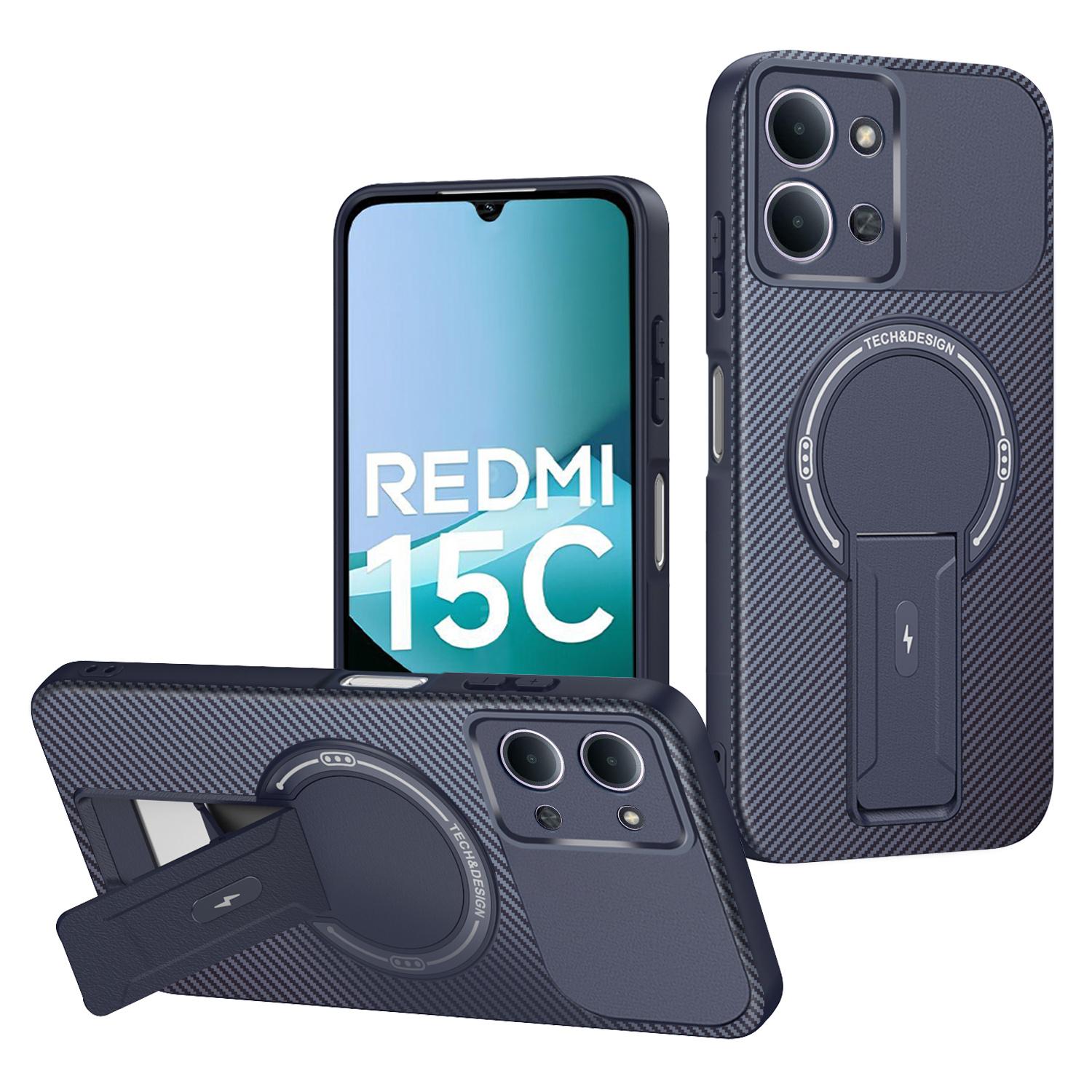 

For Xiaomi Redmi 15C 4G (Global) (171mm)/Poco C85 4G (171mm) Case Carbon Fiber Texture PC + TPU Phone Cover with Kickstand