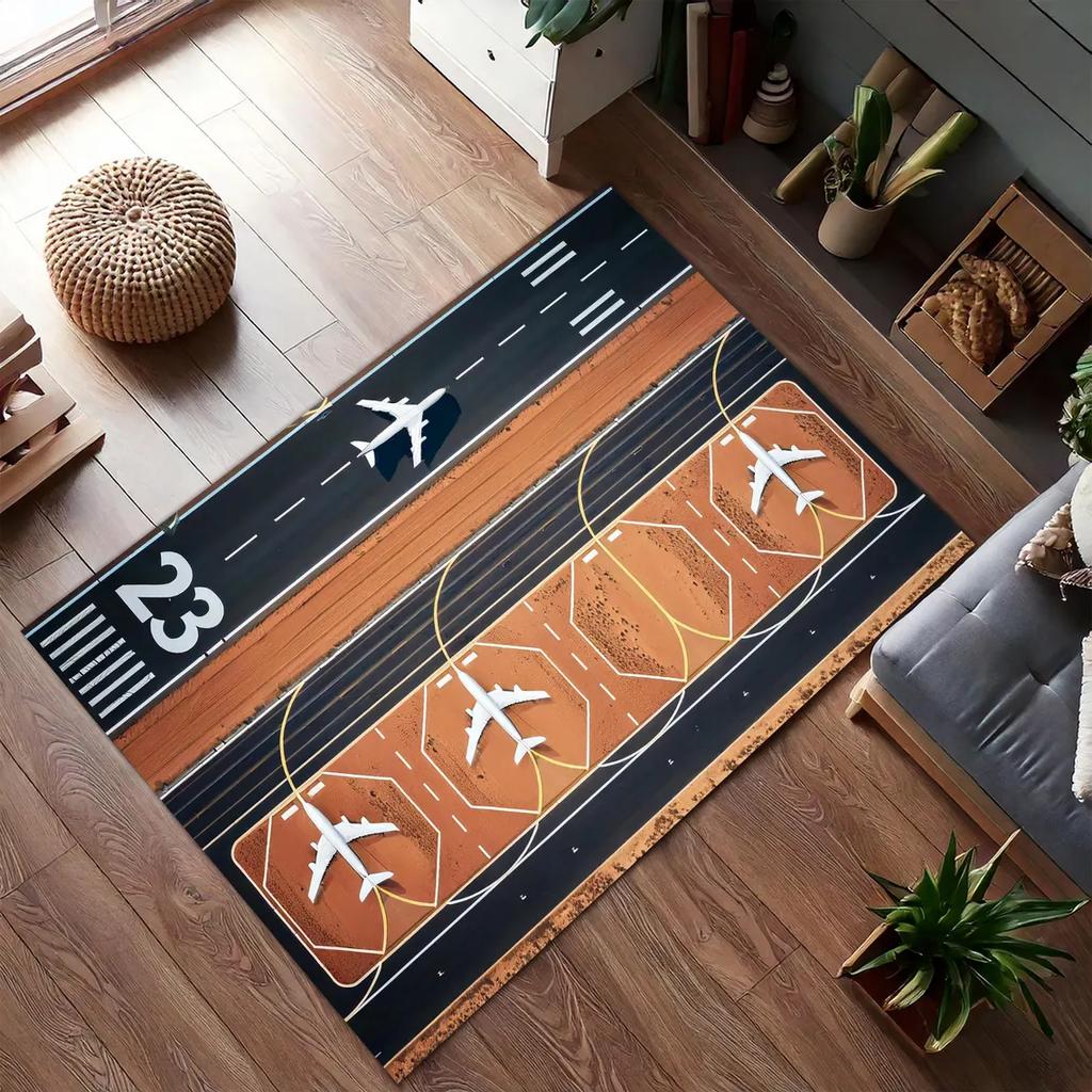Airport Landing Strips Top Printed Area Rugs View Aircraft and Airplane Arrival 3D Carpet Kids' Bedroom Playroom Nursery Decor