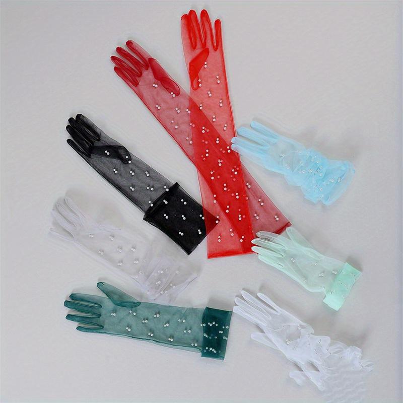 55cm Transparent Wedding Gloves Simualtion Pearls Long Elbow Mittens Mesh Arm Covers Women Party Bridal Dress Accessories Photo Props