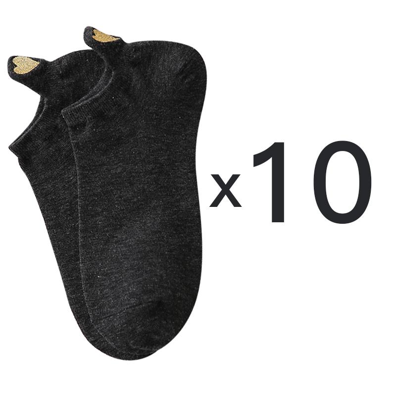 10 Pair/Lot Women's Cotton Socks Low Tube Solid Gold Silk Embroidery Heart Crown Print Kawaii White Harajuku Short Socks