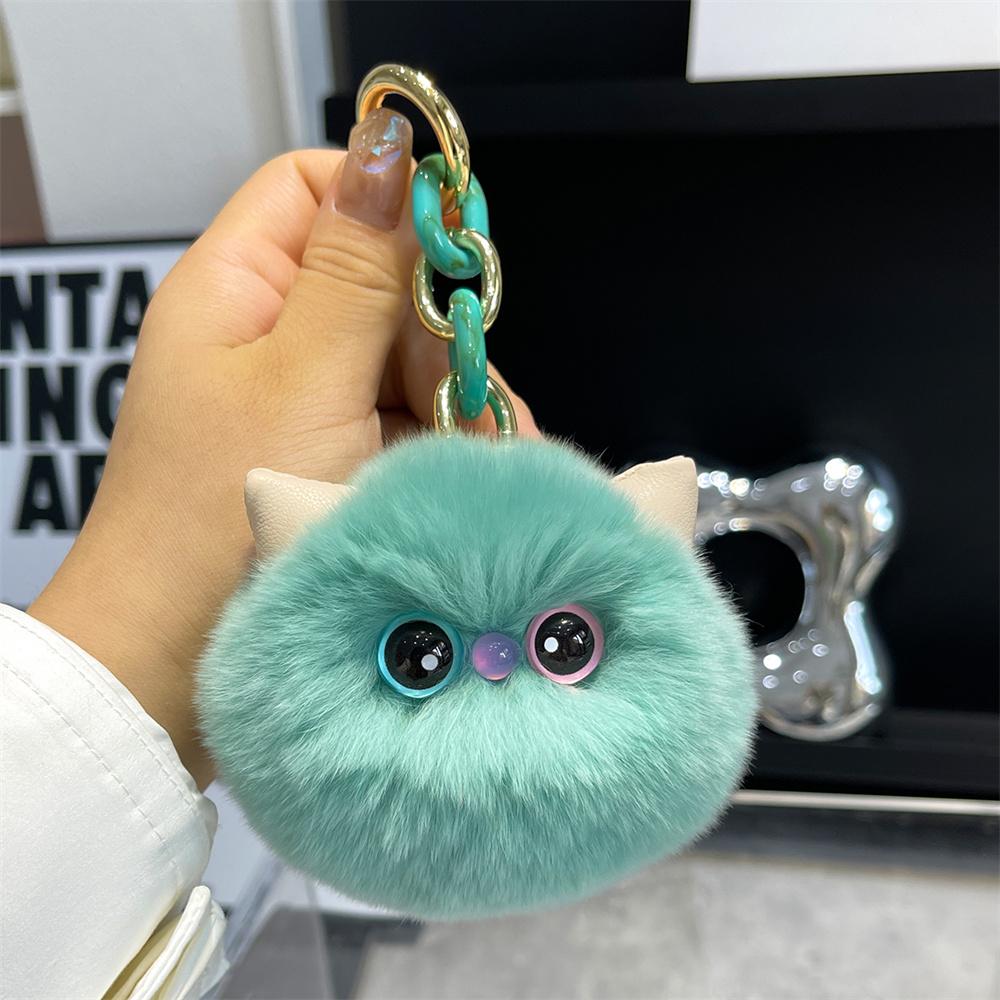 Rabbit Fur Cat Head Pendant Keychain Cartoon Kitten Soft Stuffed Doll Pendant Car Key Backpack Bag Decor Doll Pendant Keychains