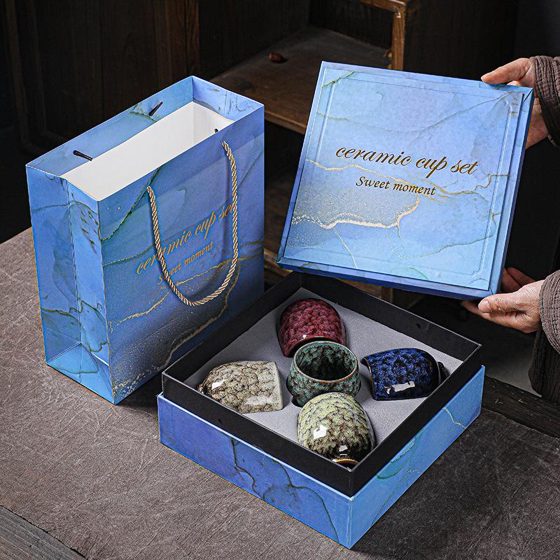 Kiln Change Wuxing Cup Teacup Large Ceramic Master Cup Jianzhan Tianmu Glaze Kung Fu Tea Set Gift Box Set