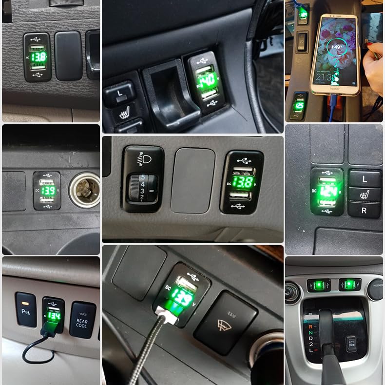 Iwamatu Toyota A Type Dedicated Daihatsu Car Voltmeter Included Rapid 4.2A Dual USB Port Green LCD