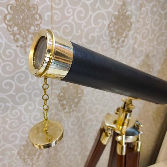 Messing-Teleskop auf Stativständer, nautisches Teleskop mit Leder genäht, Bürotischdekoration, Luxusgeschenk, Marine-Teleskop