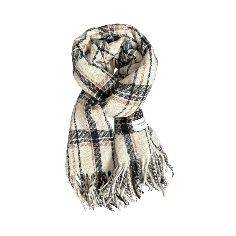 New Korean Version Plaid Scarf Women's Winter Thickened Imitation Cashmere Shawl with Warm Scarf Versatile Student