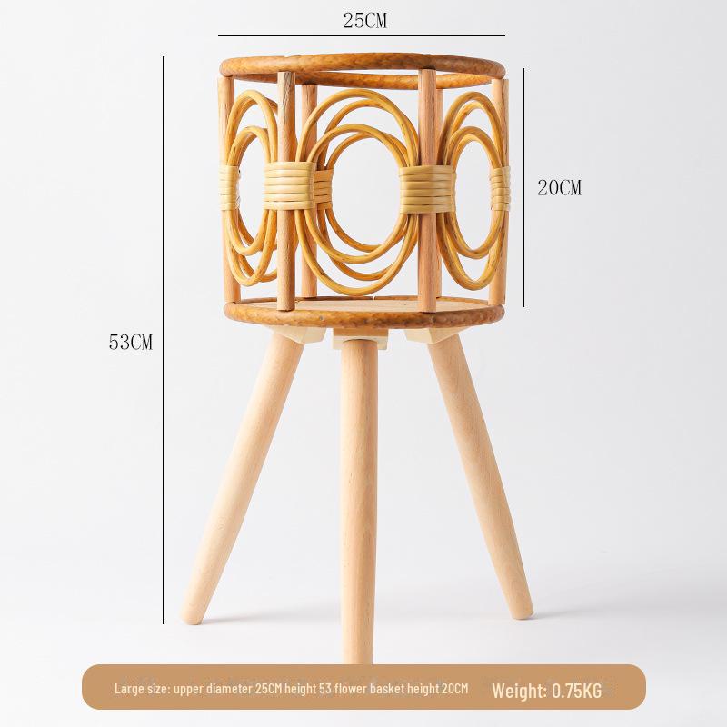 Triangle Floor-Standing Woven Rattan Flower Pot Stand