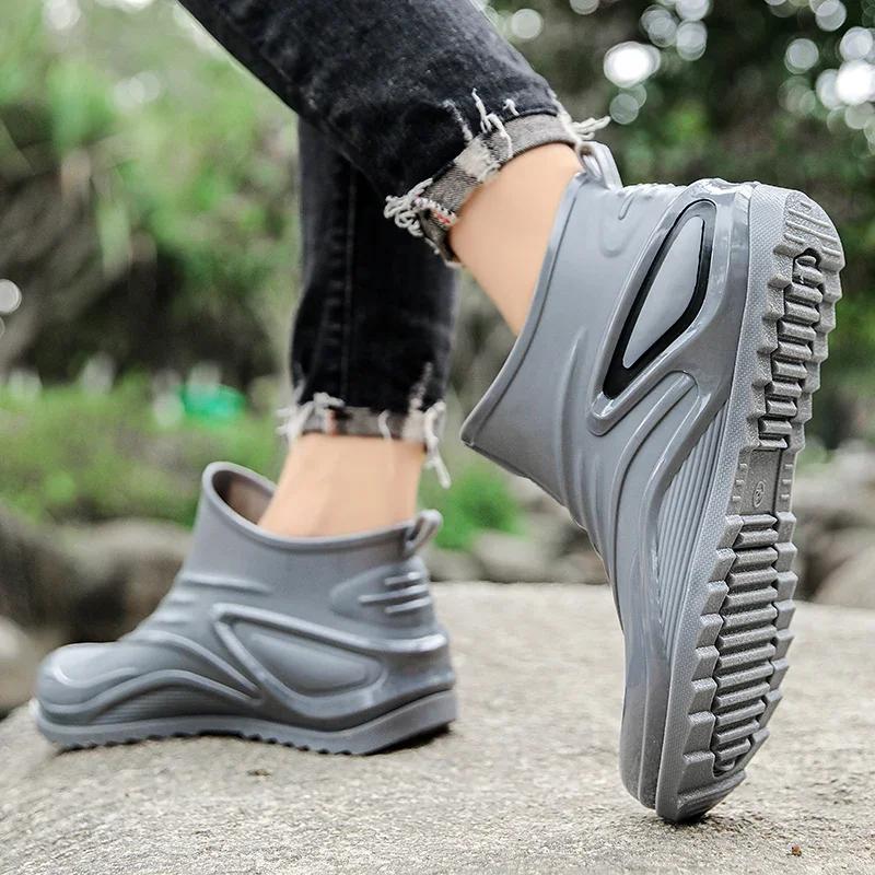 Men's Rain Boots Outdoor Chef Fishing Ankle Kitchen Shoes Casual Waterproof Large Size Fashion Non-slip Mans Working Safety Shoe