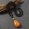 Wood Bead Beeswax Necklace No Matter Brand Pixiu Pendant Chicken Oil Yellow Amber Men's and Women's Long Sweater Chain Pendant