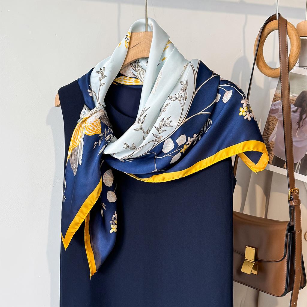 Korean Style Versatile Large Square Scarf for Women, Spring and Summer Sun Protection Outerwear Neck Scarf, Silk Scarf Thin Elegant Neck Tie